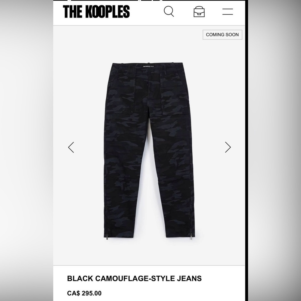 BNWT The Kooples black camo cargo style jeans size size 27/28 100% cotton